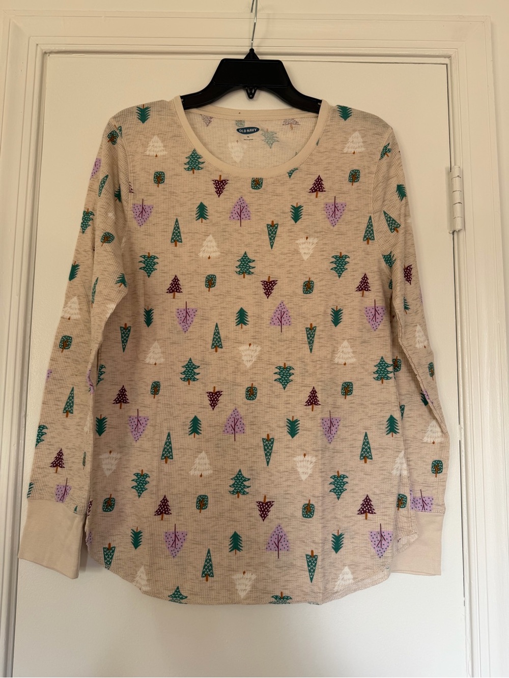 Old Navy Oatmeal Long-Sleeve Tree Print Pajama Top
